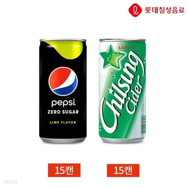 롯데 칠성사이다 펩시제로 210ml 2종 30캔 세트