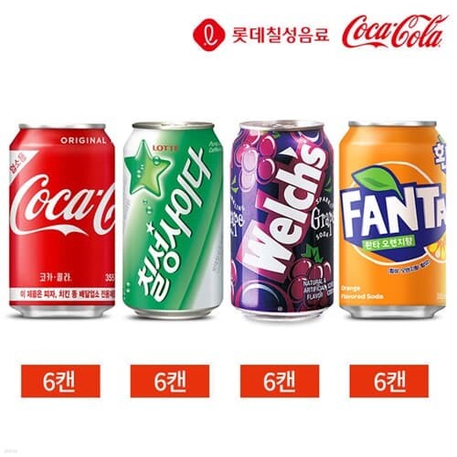 코카콜라 사이다 웰치스 환타 355ml 4종 세트 24캔