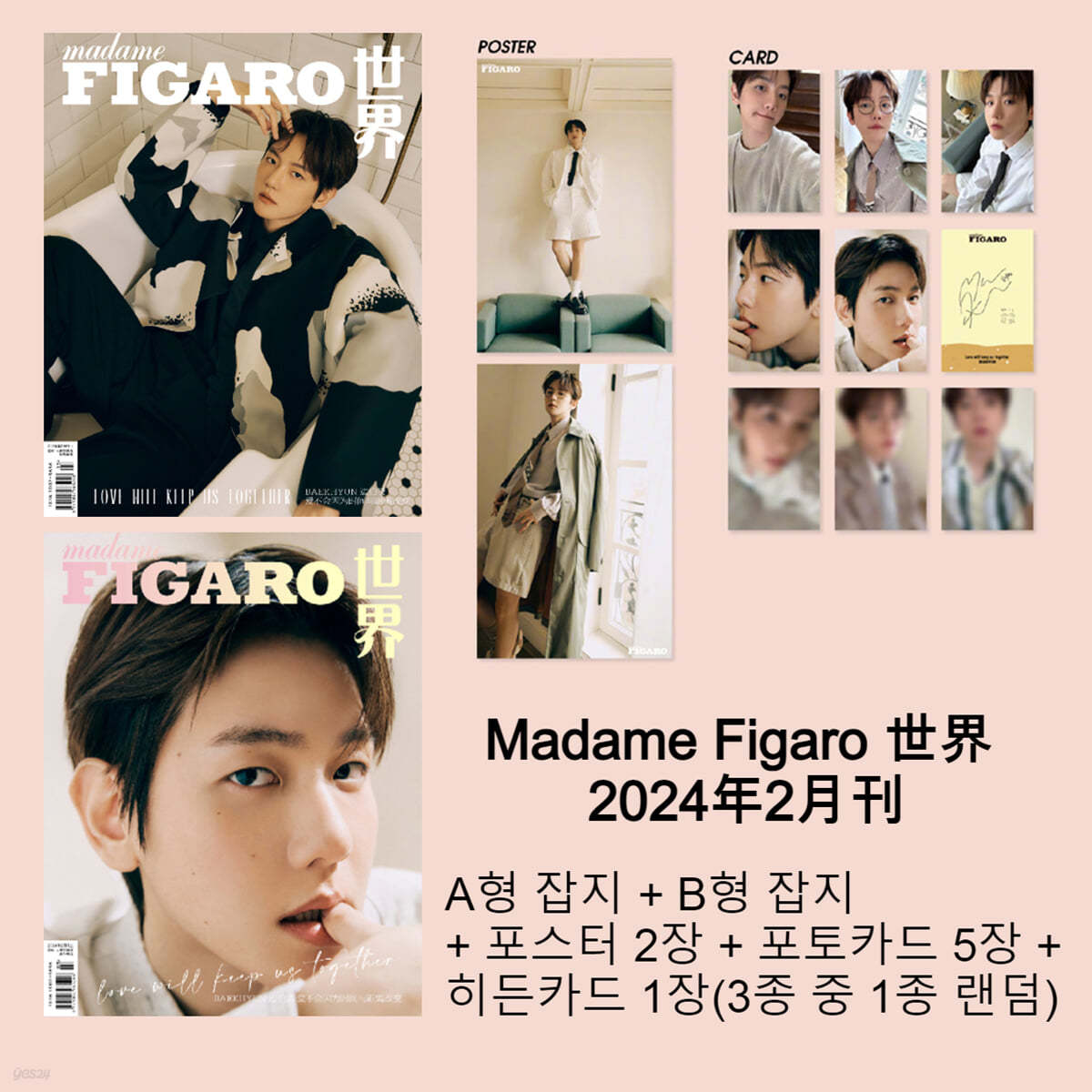 [B형] Madame Figaro (월간) 2024년 2월호 (중국어판) : EXO 백현 (BAEK HYUN) 커버 (A형 잡지 + B형 잡지 + 포스터 2장 + 포토카드 5장 + 히든카드 1장(3종 중 1종 랜덤))