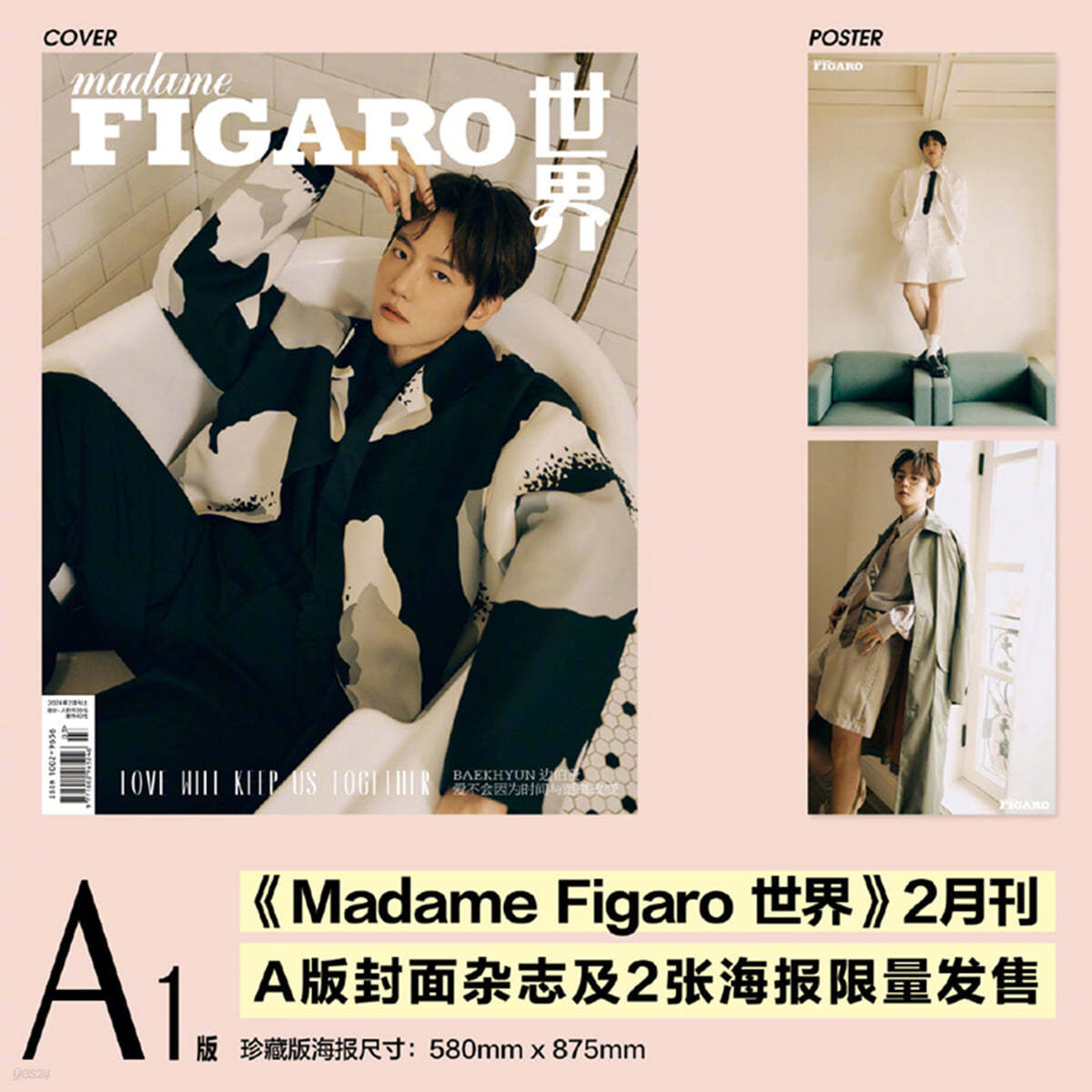 [C형] Madame Figaro (월간) 2024년 2월호 (중국어판) : EXO 백현 (BAEK HYUN) 커버 (A형 잡지 + 포스터 2장)