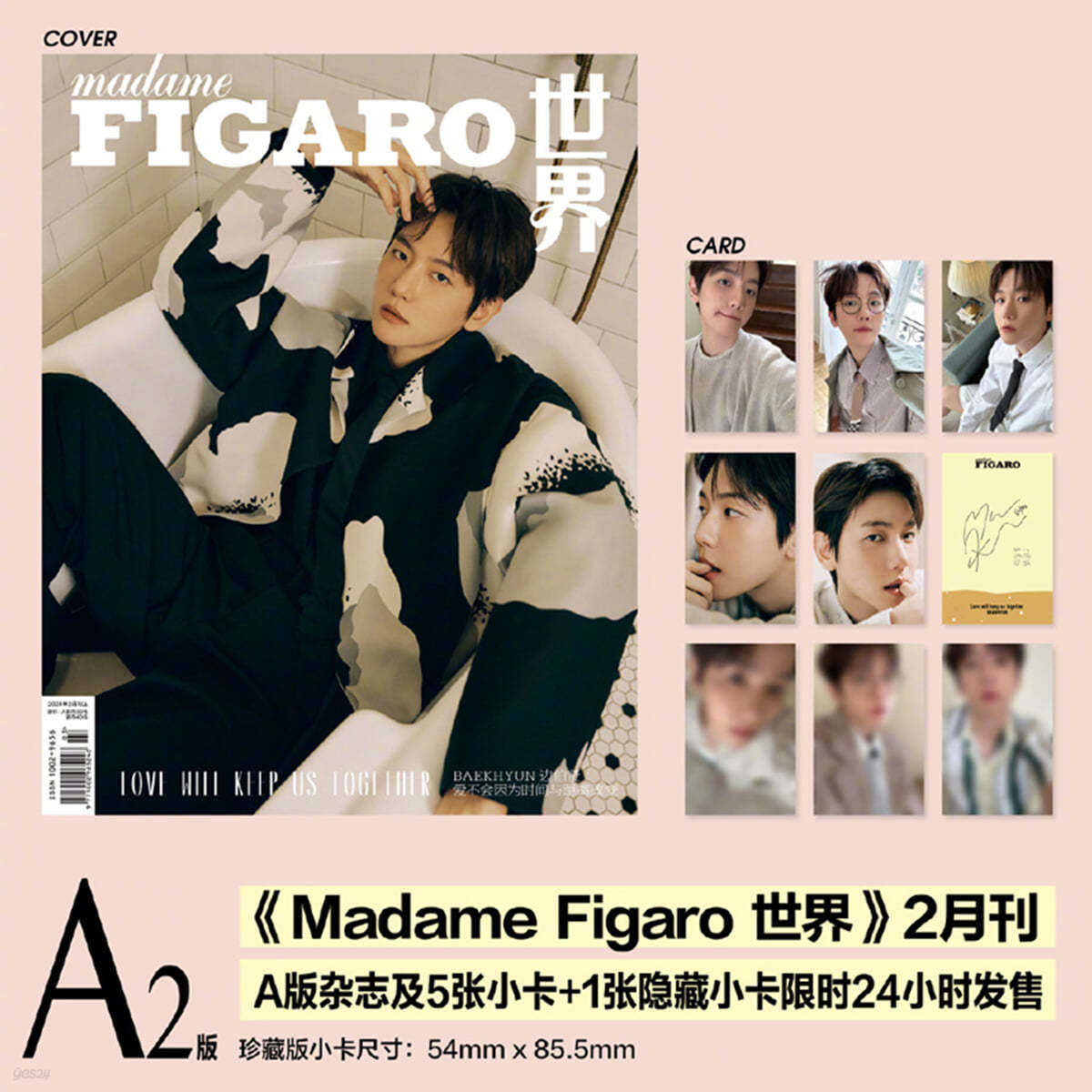 [E형] Madame Figaro (월간) 2024년 2월호 (중국어판) : EXO 백현 (BAEK HYUN) 커버 (A형 잡지 + 포토카드 5장 + 히든카드 1장(3종 중 1종 랜덤))