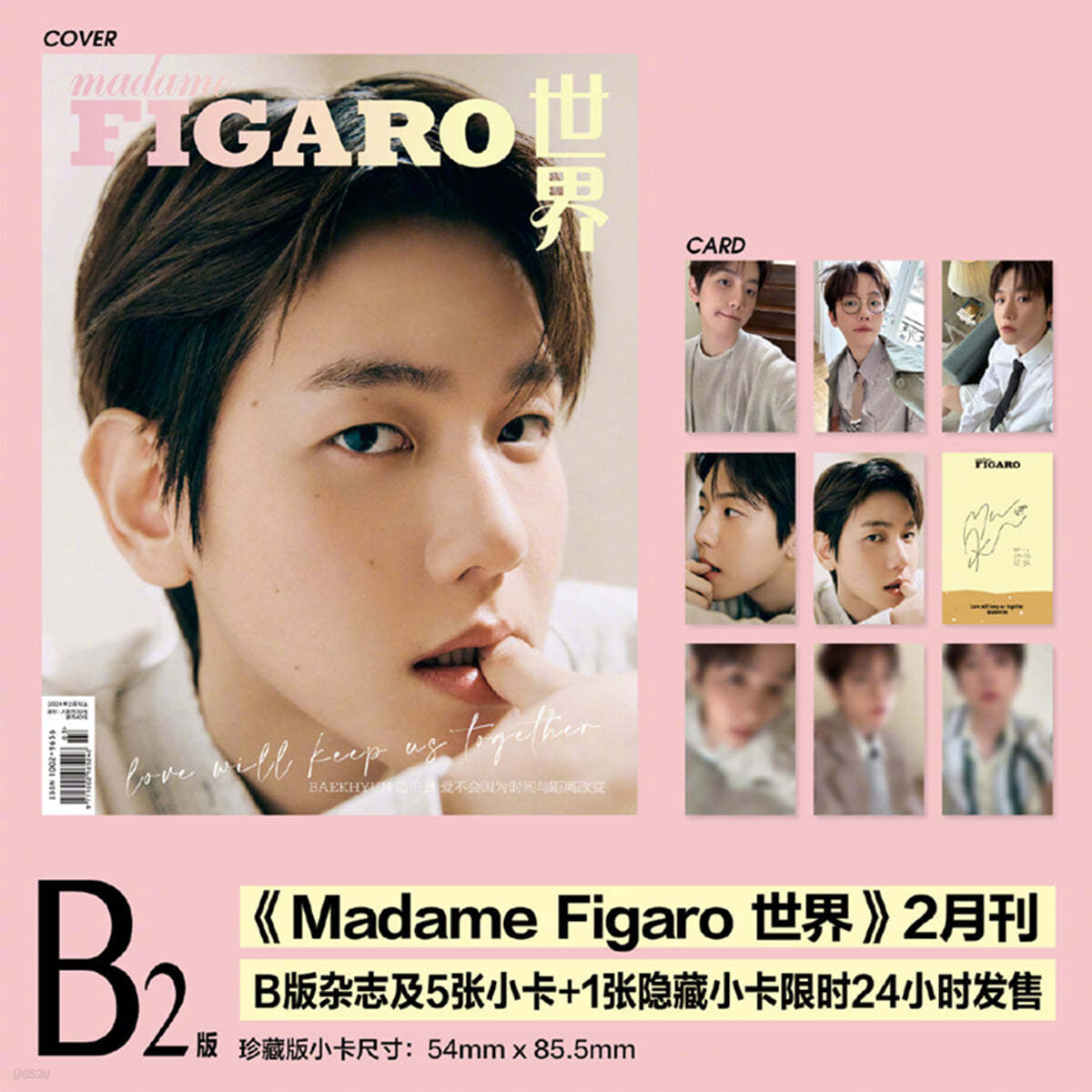 [F형] Madame Figaro (월간) 2024년 2월호 (중국어판) : EXO 백현 (BAEK HYUN) 커버 (B형 잡지 + 포토카드 5장 + 히든카드 1장(3종 중 1종 랜덤))