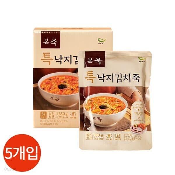 본죽 특 낙지 김치죽 330g x 5개입