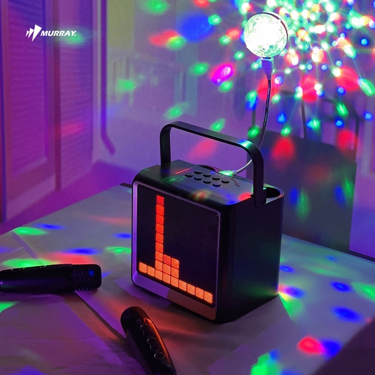 [머레이] 픽셀LED 블루투스스피커&듀얼마이크 WAVE + LED미러볼