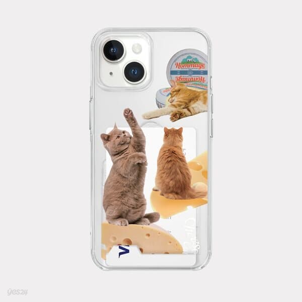 cheese cat 아이폰 15 프로 맥스 케이스 투명 하드 카드 수납