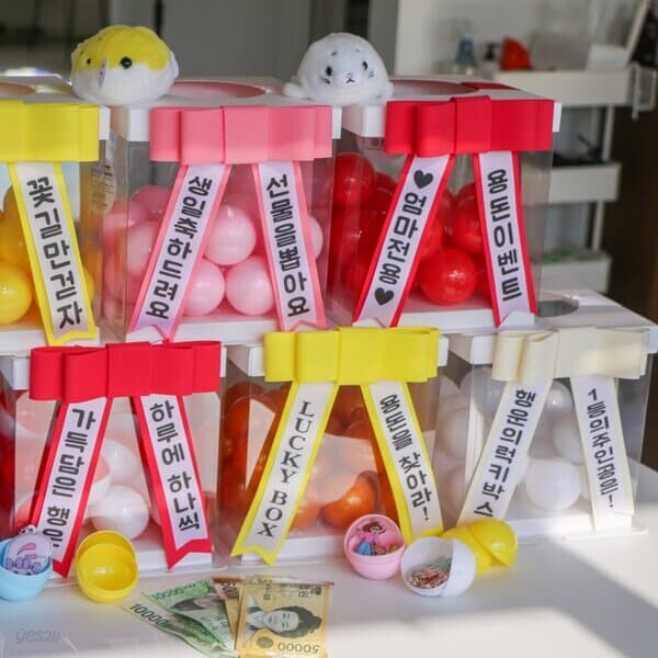 파스텔 반전 용돈 뽑기 캡슐 박스 [에그머니 리본 상자 이벤트 부모님 어버이날 선물 공 추첨함 6color]