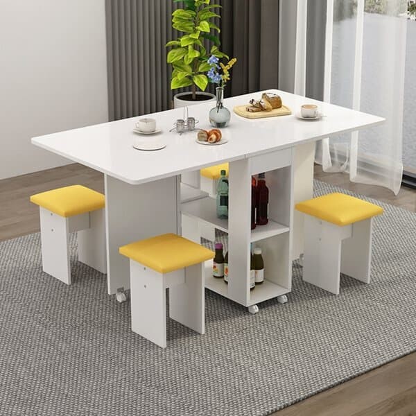 의자 수납형 접이식 테이블의자세트(대) (화이트+옐로우쿠션)