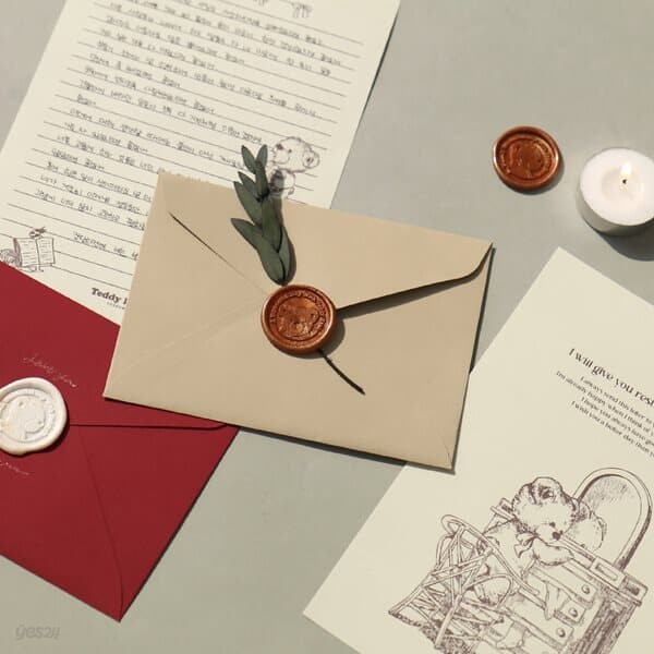 [1+1] 테지움 테디베어 실링왁스 편지지 세트 (생일 축하 감성 예쁜 기념일 스티커 편지 봉투)