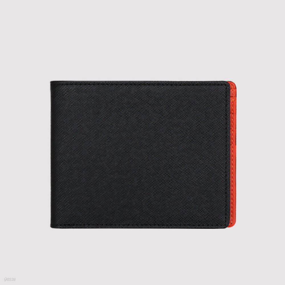 타이가엠보 가죽 콤비 반지갑(블랙+오렌지)w25011