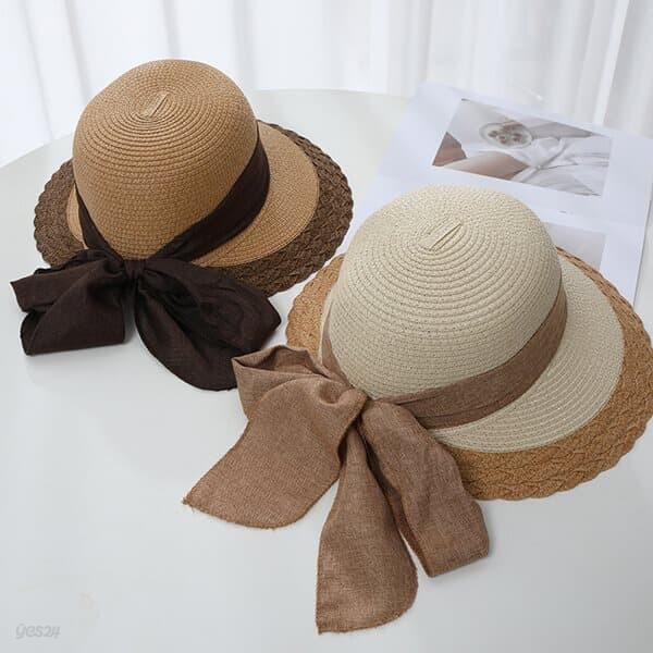 자외선차단 여름모자 라탄 리본 라피아햇 여성 썬캡 모자 HT23