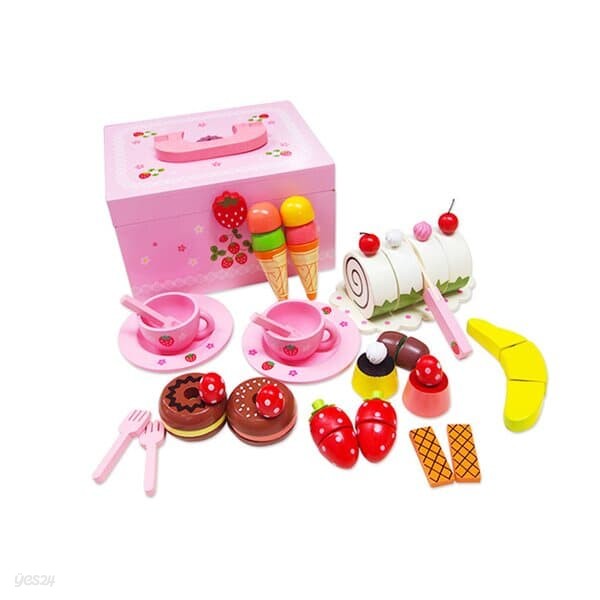 노벨랜드 소꿉놀이 핑크 디저트 카페 음식 원목 장난감 가게 엄마 역할 놀이