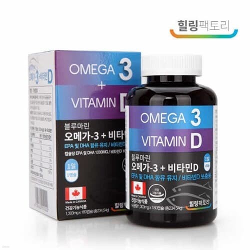 힐링팩토리 블루마린 오메가3 비타민D 1,303mg x...