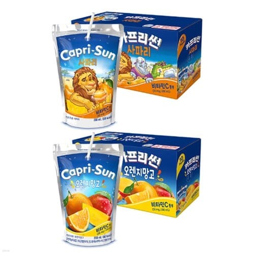 [농심]카프리썬 오렌지망고 200ml x 10개 + 사파리 200ml x 10개