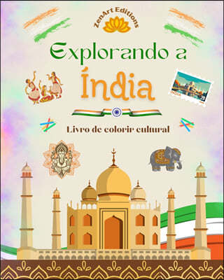 Explorando a India - Livro de colorir cultural - Desenhos criativos de simbolos indianos