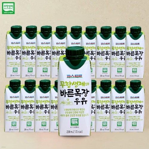 파스퇴르 무항생제인증 바른목장 우유 250mlx18...