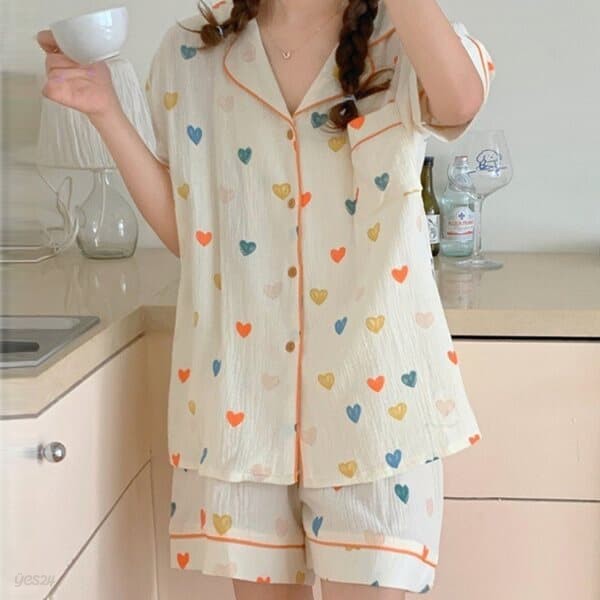 여름 여성 반팔 잠옷세트 빅사이즈 M~XL 여자 상하의 홈웨어 파자마