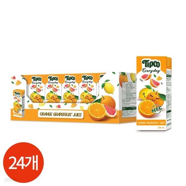 TIPCO 팁코 오렌지 자몽 주스 200ml x 24개