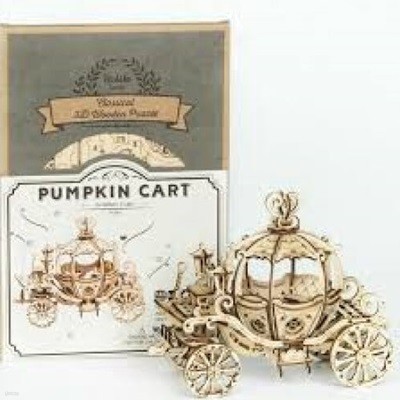 PUMPKIN CART(Laser Cutting, TG302): Classical 3D Wooden Puzzle (3D 나무 퍼즐 호박 카트, Rolife Series)
