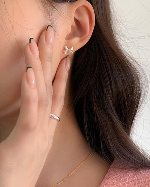 [925 Silver] Floral ribbon earrings E 73