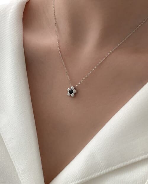 [925 Silver] Bloom Flower Necklace A 16