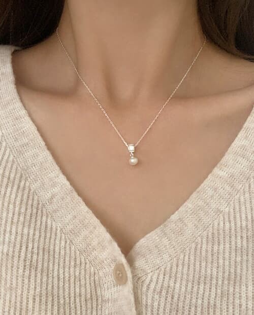 [925 Silver] Angel cubic pearl necklace A 04