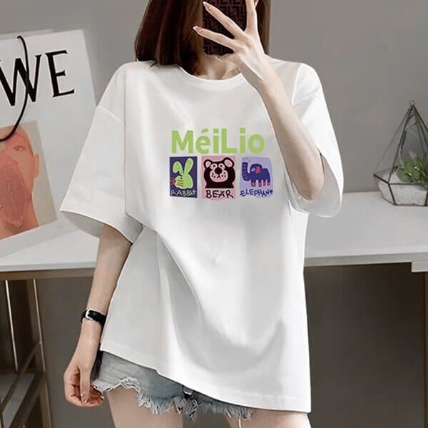 여성면티 여름 반팔티 루즈핏 M 라운드 검정 흰색 티셔츠