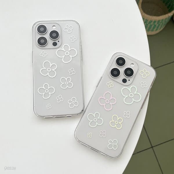 flower doodle pattern 아이폰 갤럭시 케이스 클리어 투명 젤리