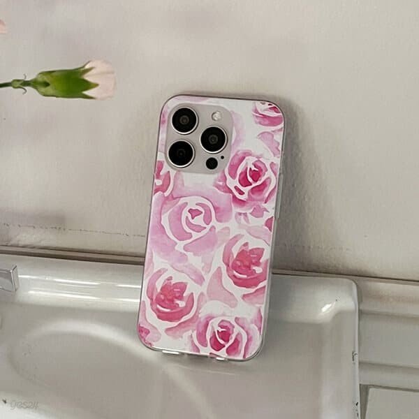 rose watercolor 아이폰 갤럭시 케이스 클리어 투명 젤리