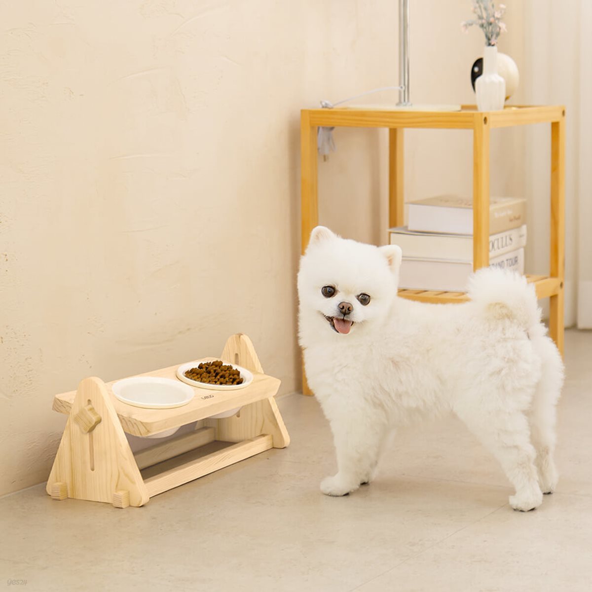 [레토] 원목 강아지 밥그릇 고양이 물그릇 식탁 식기 세트 (LCA-WH02)
