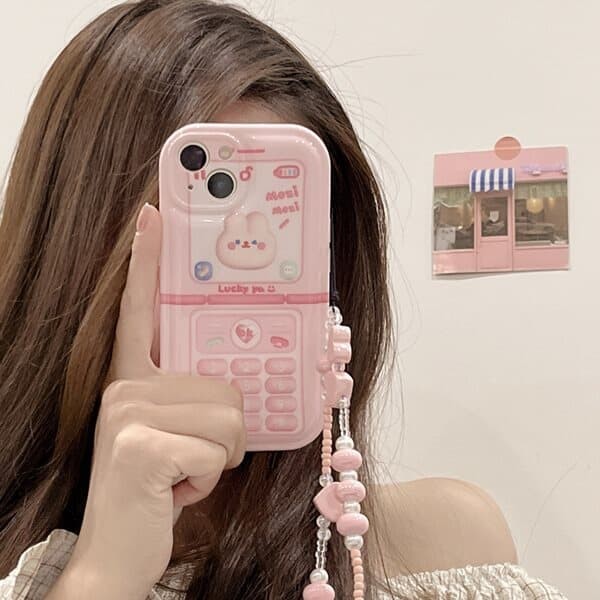 핑크토끼 전화기 스트랩 케이스 클리어런스 13 pro 단독 핑크 삐삐 키링 포함 케이스 속광 핑크빔