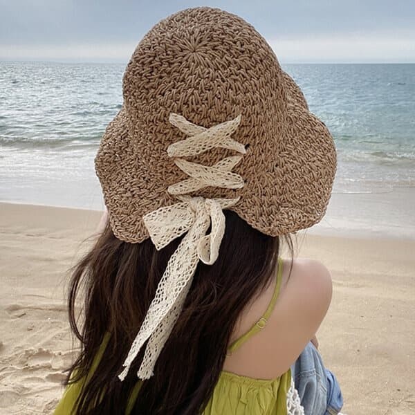 자외선차단 여성 모자 여름 벙거지 밀짚 버킷햇 바캉스 리본 썬캡 모자