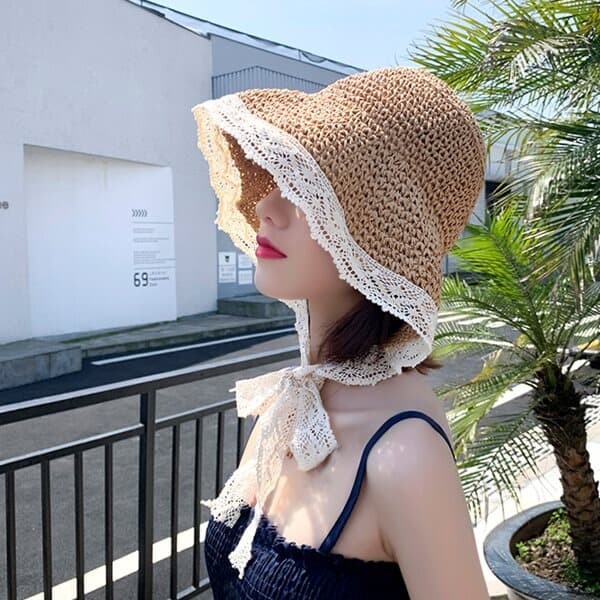 밀짚 여성 모자 여름 벙거지 레이스 버킷햇 라피아햇 바캉스 모자
