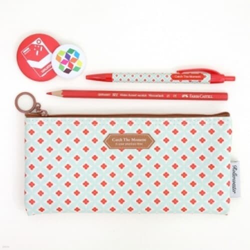 [rollercoaster] Pattern Pencil Case-Mint Flower