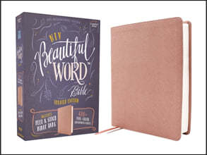 Niv, Beautiful Word Bible, Updated Edition, Peel/Stick Bible Tabs, Leathersoft, Pink, Red Letter, Comfort Print: 600+ Full-Color Illustrated Verses