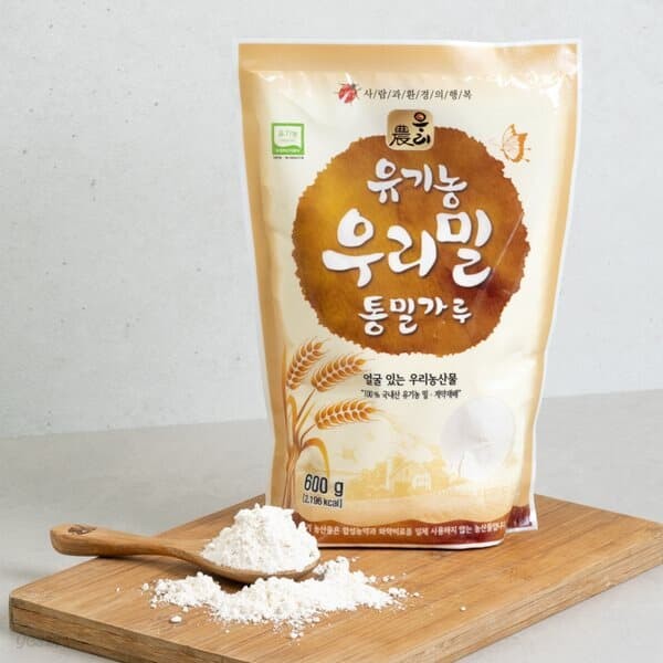 [싸리재] 유기농 중력분 우리밀 통밀가루 600g 제빵용 다목적 - 인공화학첨가물 0% 우리 농산물로 만듭니다