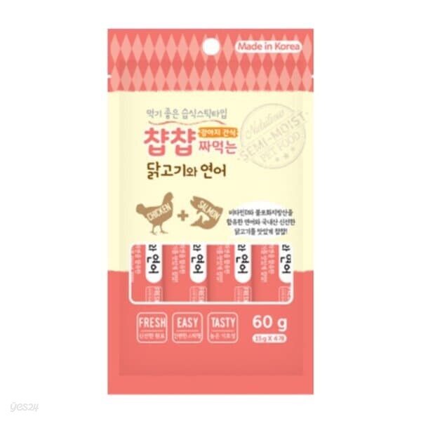 찹찹짜먹는 반려견용츄르 닭고기와 연어 15gx4개입 단품