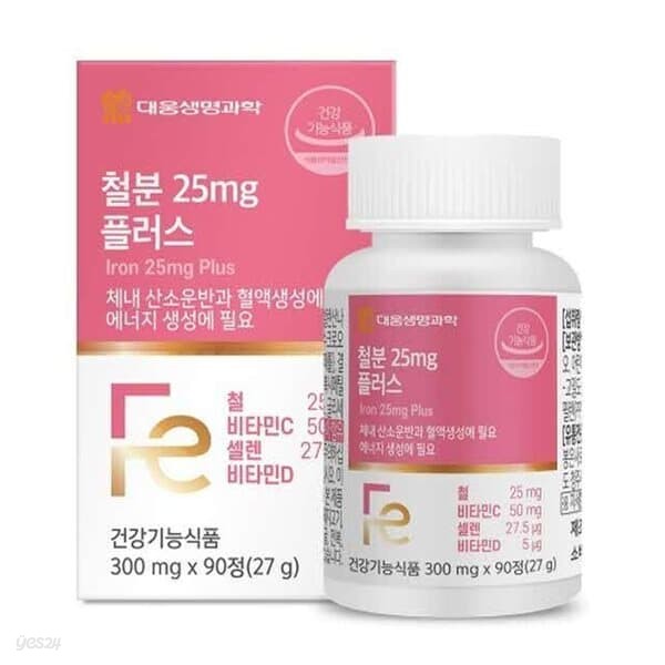 대웅생명과학 철분 25mg 플러스 300mg x 90정