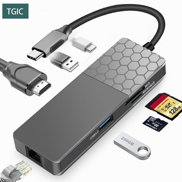 TGIC C타입 USB허브 7포트 멀티 USB 3.0 LAN포트 SD카드 무전원 100W충전