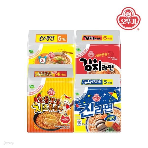 [오뚜기] 보들보들 치즈볶음면 매운맛 4봉+진라면 순한맛 5봉+스낵면 5봉+김치라면 5봉