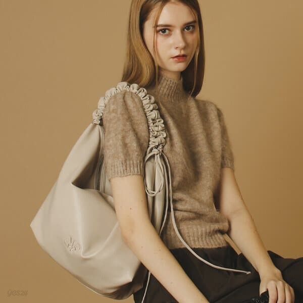 Leather 2way shirring hobo bag _ Beige gray