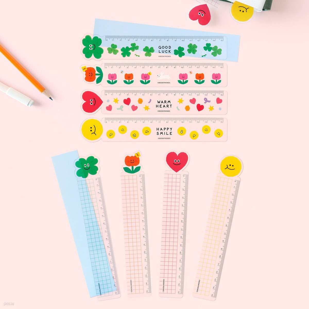 [예스24배송]스마일 15cm 자 투명 책갈피 4종 세트