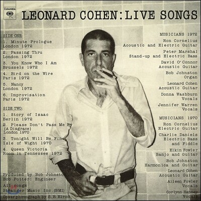 Leonard Cohen — Live Songs 레너드 코헨 첫 라이브 앨범 앨범 커버