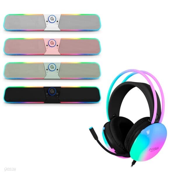 지클릭커 슈퍼히어로 G-SHOT GBS10 RGB 블루투스 그린 사운드바 ＋ 오로라 RGB 게이밍 헤드셋 블랙 세트