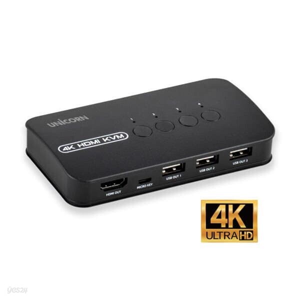 유니콘 4K 2포트 HDMI KVM스위치 모니터 키보드마우스 USB공유 HDMI케이블포함 KVM-200HV