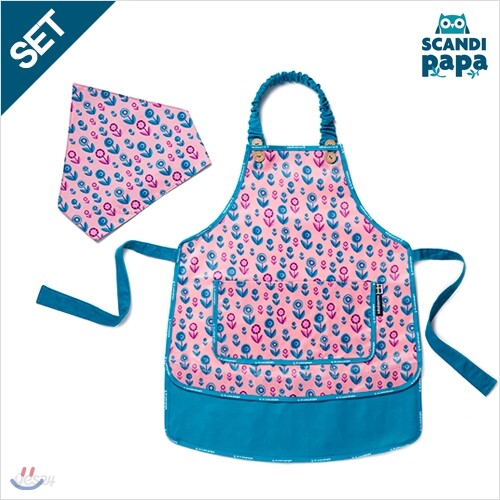 스칸디파파 스텝업 방수 앞치마 두건set 블르마 핑크 (blomma pink)