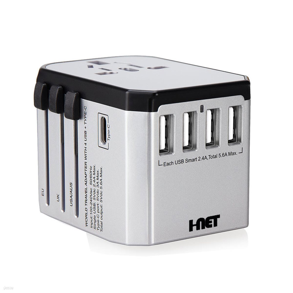 JY-305P (실버) 해외용 멀티아답터 5.6A USB5포트+고급케이스
