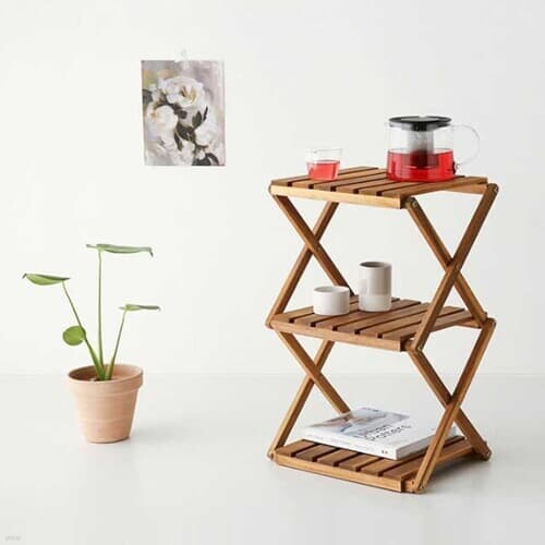 원목 접이식 선반 캠핑 차박 선반장 좁은 3단