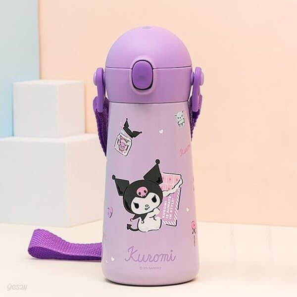[산리오] 쿠로미 더보틀 원터치 어깨끈 이중스텐 물통 460ml
