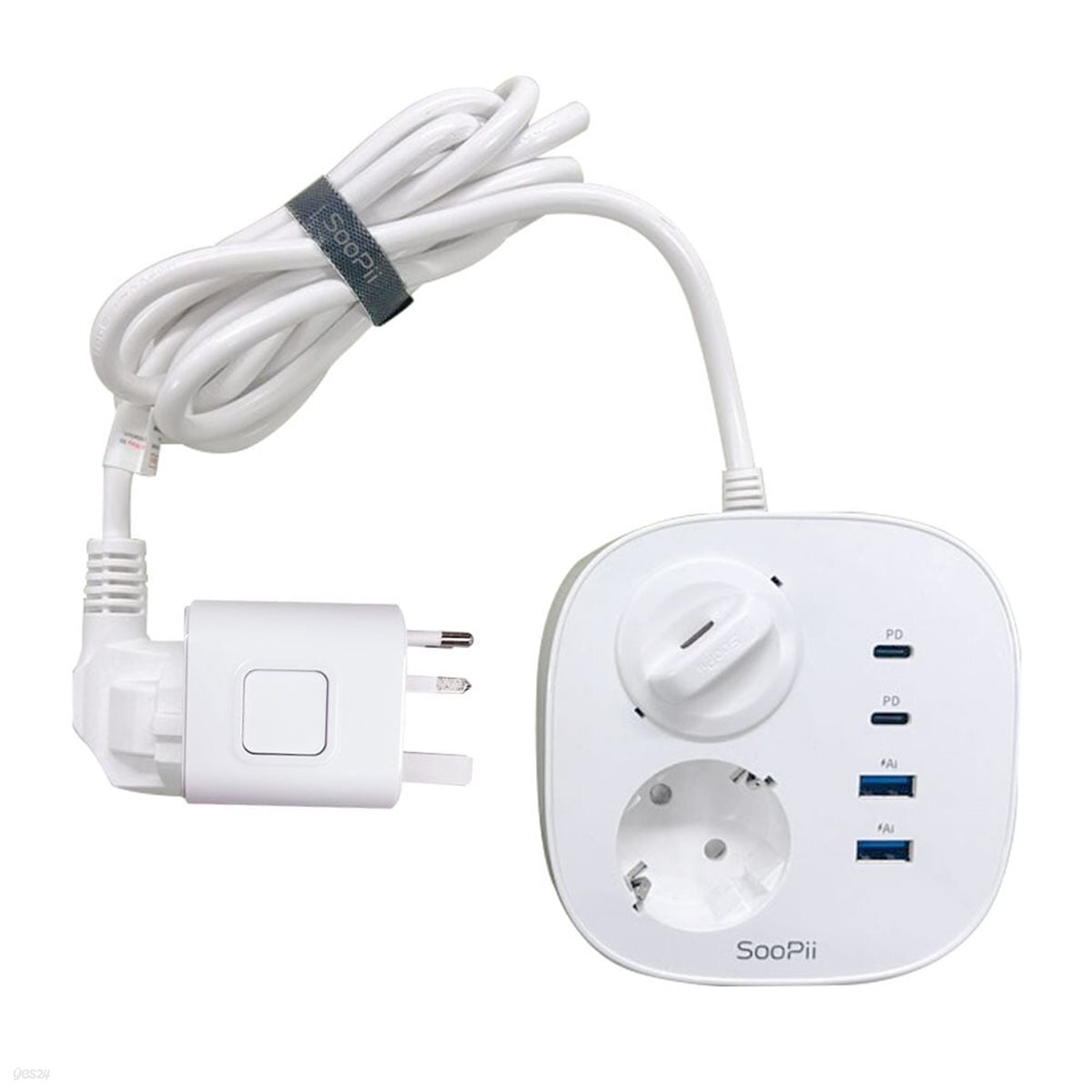 Soopii 65W USB 초고속 충전 4000W 2구 멀티탭 여행용 멀티 어댑터 겸용