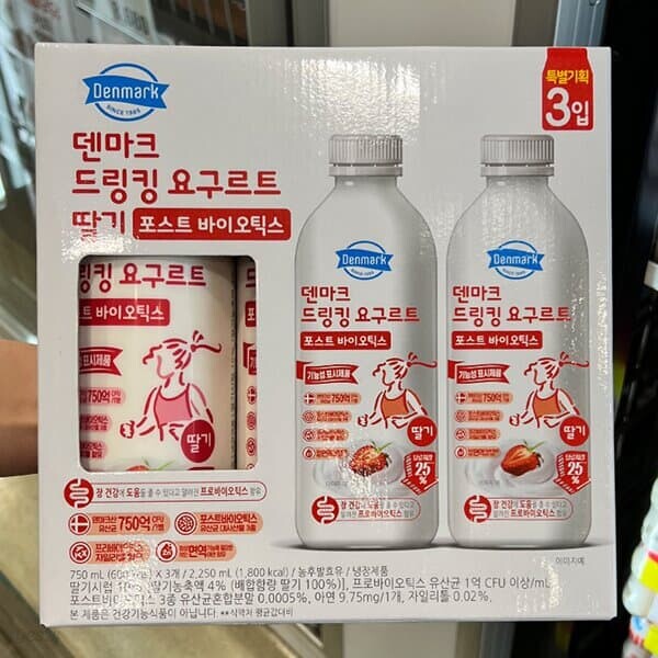 동원 덴마크 드링킹 요구르트 딸기 750ml x 3 / 국산 원유 장건강